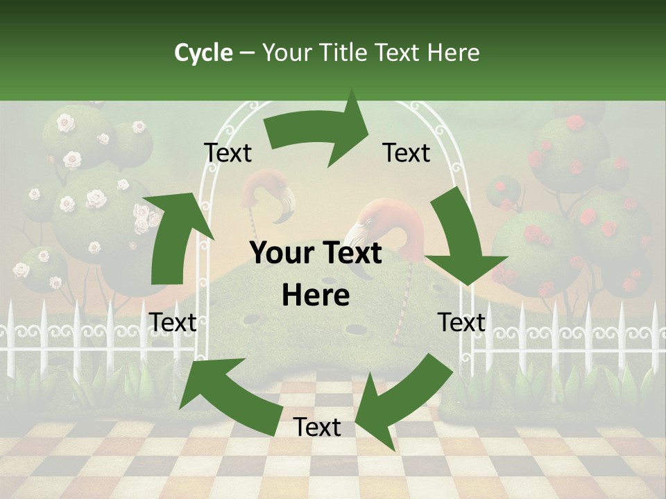 A Picture Of A Green Hill With Flamingos In It PowerPoint Template