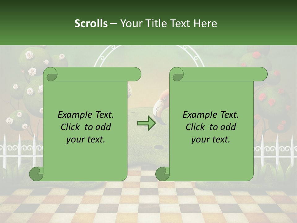 A Picture Of A Green Hill With Flamingos In It PowerPoint Template