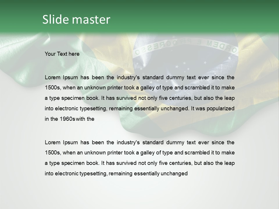 The Flag Of Brazil On A Green And White Background PowerPoint Template