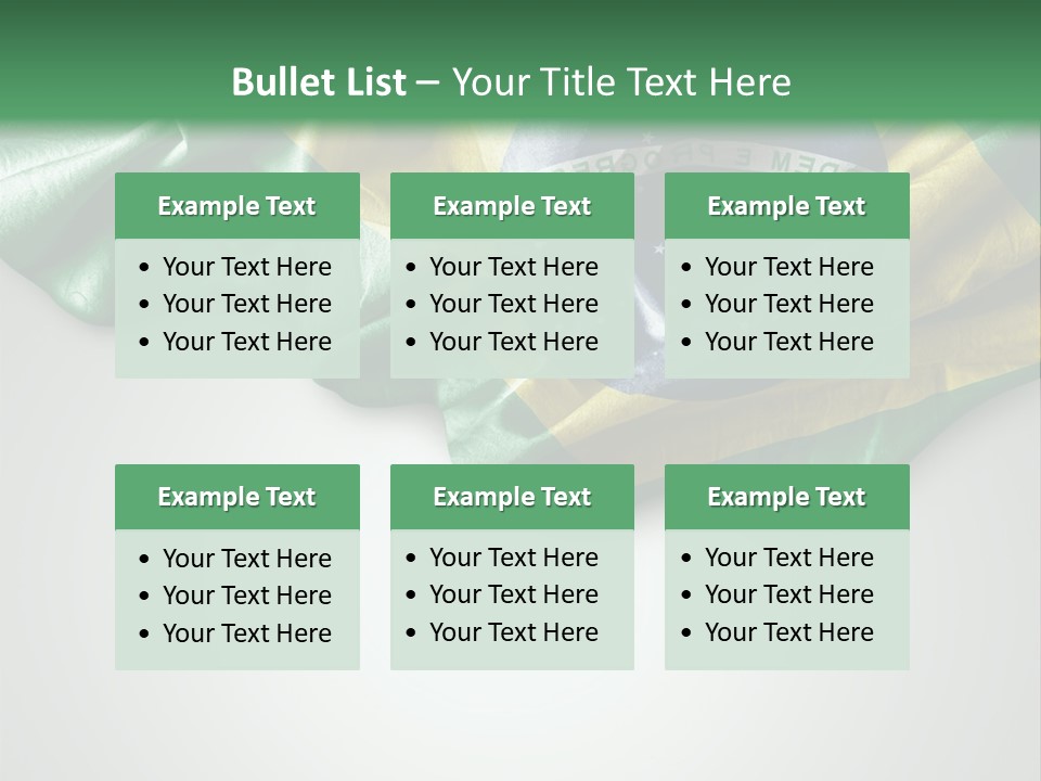 The Flag Of Brazil On A Green And White Background PowerPoint Template
