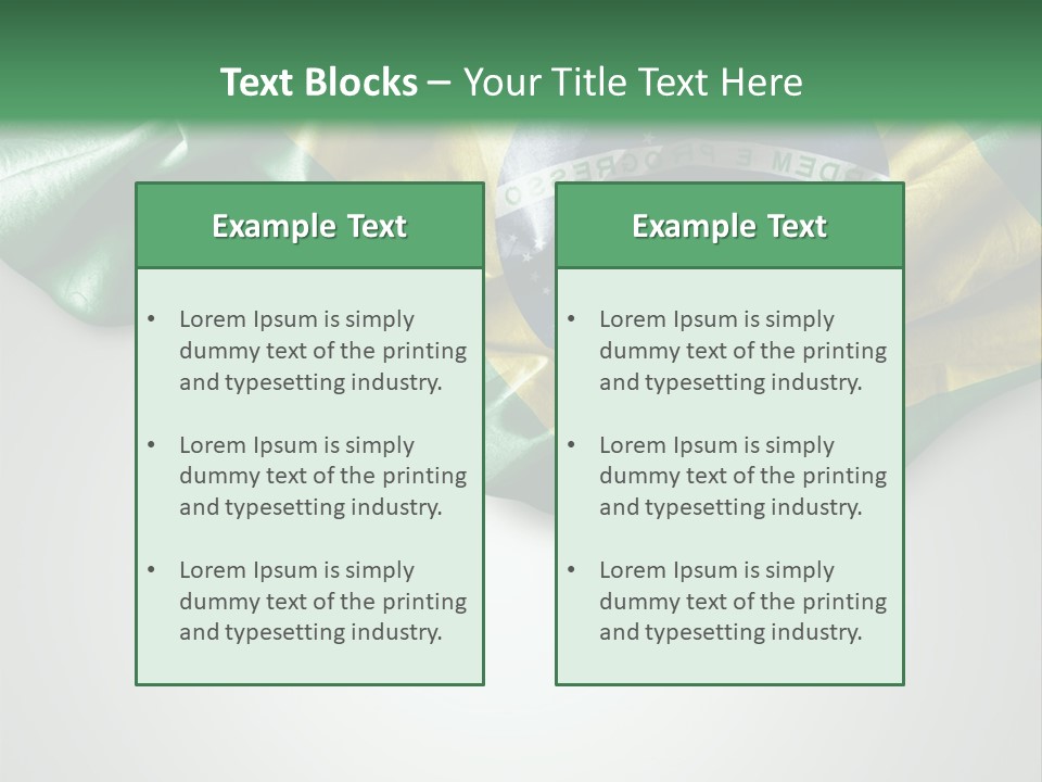 The Flag Of Brazil On A Green And White Background PowerPoint Template