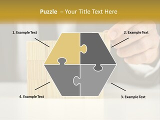 A Business Man Stacking Wooden Blocks On Top Of A Table PowerPoint Template