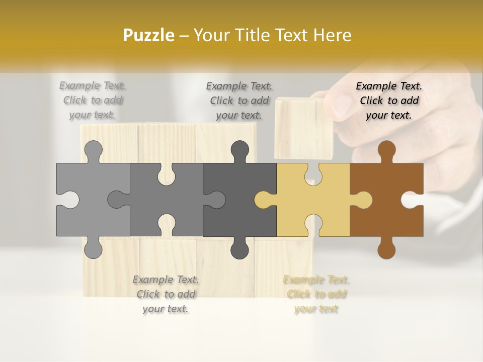 A Business Man Stacking Wooden Blocks On Top Of A Table PowerPoint Template