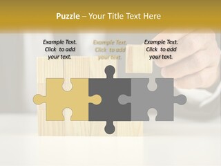A Business Man Stacking Wooden Blocks On Top Of A Table PowerPoint Template