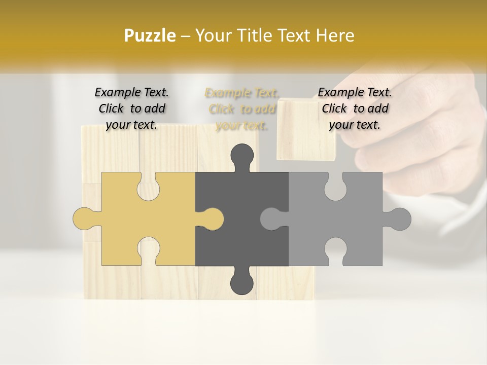 A Business Man Stacking Wooden Blocks On Top Of A Table PowerPoint Template