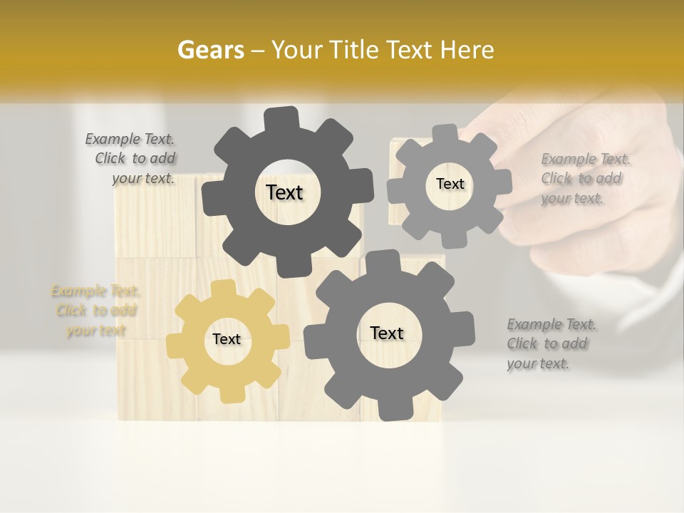 A Business Man Stacking Wooden Blocks On Top Of A Table PowerPoint Template