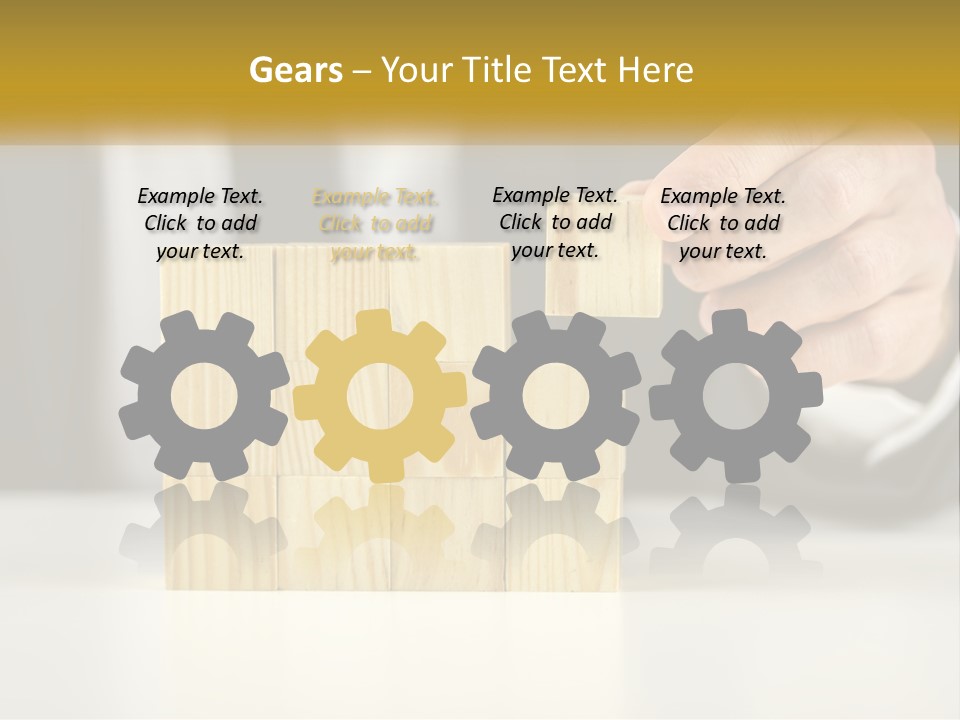 A Business Man Stacking Wooden Blocks On Top Of A Table PowerPoint Template