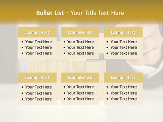 A Business Man Stacking Wooden Blocks On Top Of A Table PowerPoint Template