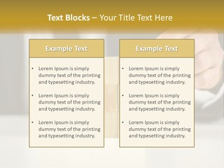 A Business Man Stacking Wooden Blocks On Top Of A Table PowerPoint Template