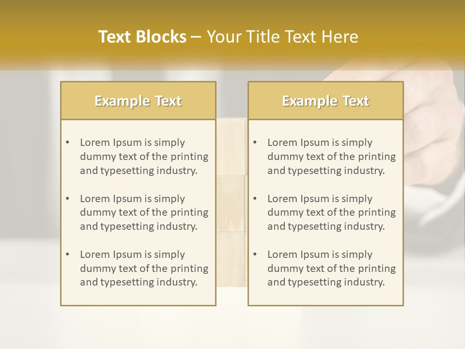 A Business Man Stacking Wooden Blocks On Top Of A Table PowerPoint Template