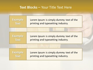 A Business Man Stacking Wooden Blocks On Top Of A Table PowerPoint Template