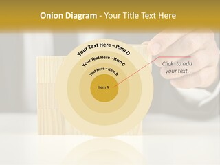 A Business Man Stacking Wooden Blocks On Top Of A Table PowerPoint Template