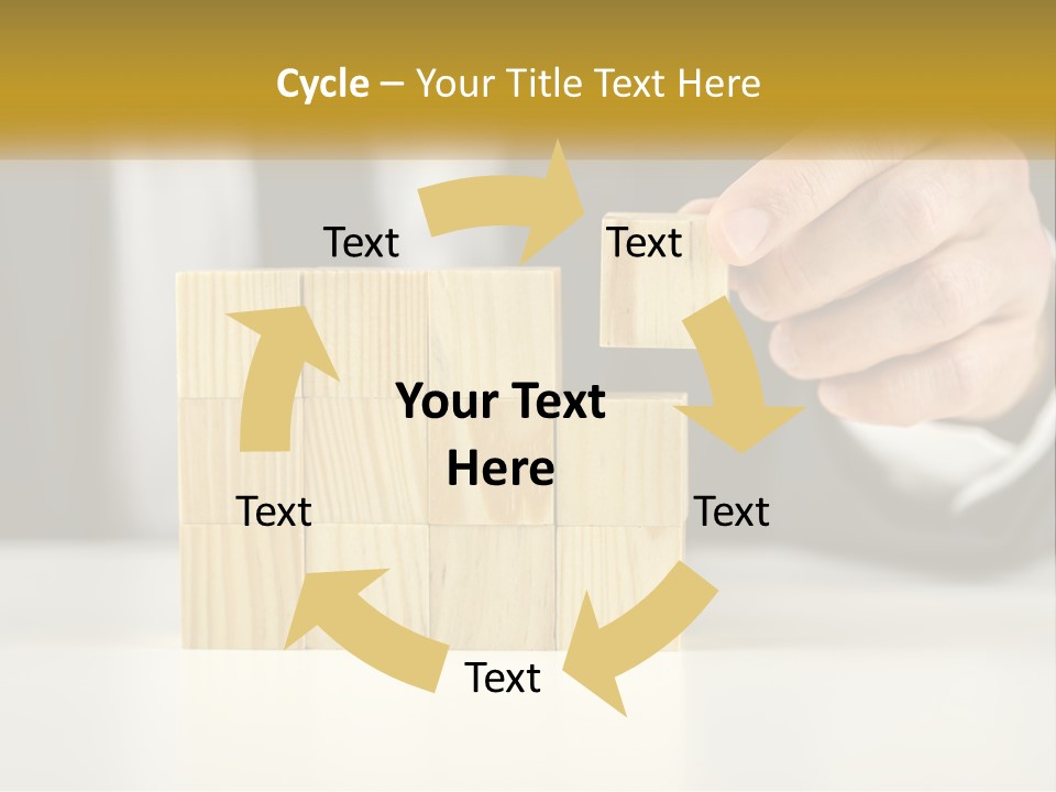 A Business Man Stacking Wooden Blocks On Top Of A Table PowerPoint Template
