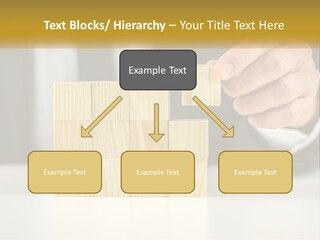 A Business Man Stacking Wooden Blocks On Top Of A Table PowerPoint Template