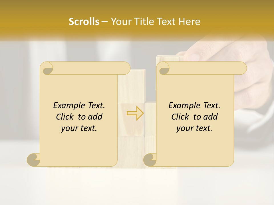 A Business Man Stacking Wooden Blocks On Top Of A Table PowerPoint Template