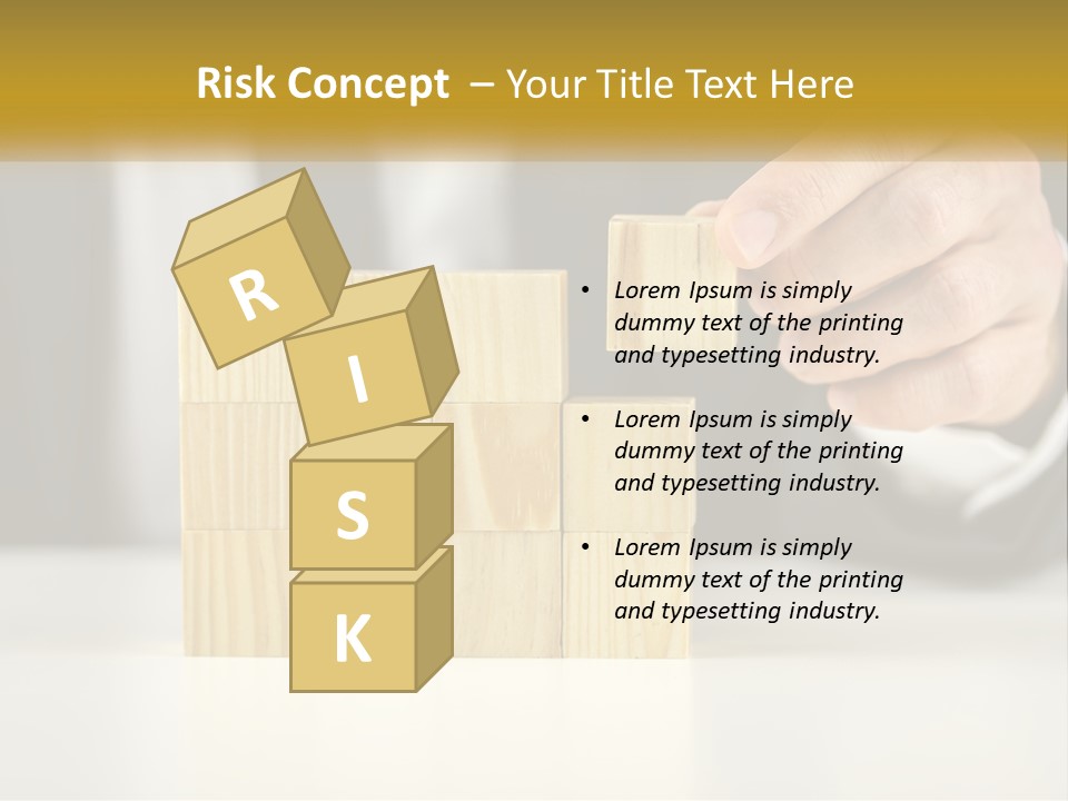 A Business Man Stacking Wooden Blocks On Top Of A Table PowerPoint Template