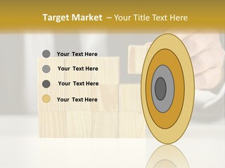 A Business Man Stacking Wooden Blocks On Top Of A Table PowerPoint Template