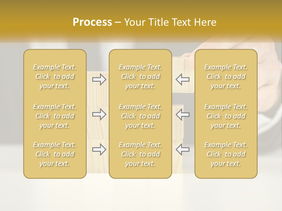A Business Man Stacking Wooden Blocks On Top Of A Table PowerPoint Template