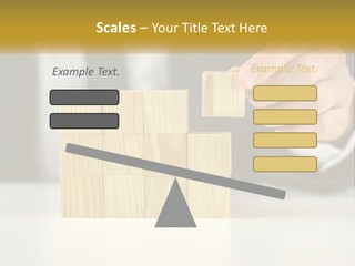 A Business Man Stacking Wooden Blocks On Top Of A Table PowerPoint Template