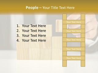 A Business Man Stacking Wooden Blocks On Top Of A Table PowerPoint Template