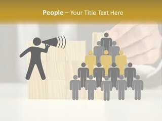 A Business Man Stacking Wooden Blocks On Top Of A Table PowerPoint Template