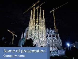 A Large Cathedral With Cranes In Front Of It PowerPoint Template