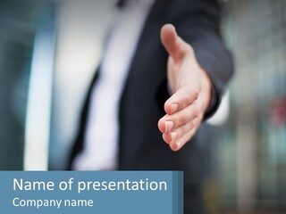 A Person In A Business Suit Holding Out Their Hand PowerPoint Template