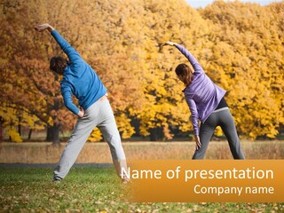 A Man And Woman Doing Yoga In A Park PowerPoint Template