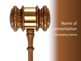 A Wooden Judge's Hammer On A White And Brown Background PowerPoint Template
