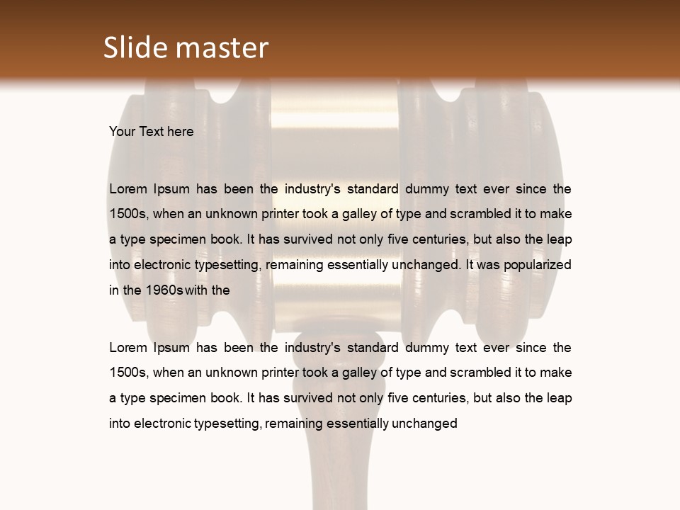 A Wooden Judge's Hammer On A White And Brown Background PowerPoint Template