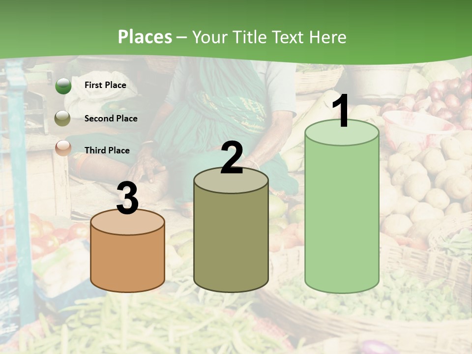 A Woman Sitting In Front Of A Display Of Vegetables PowerPoint Template