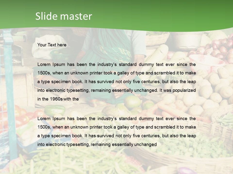 A Woman Sitting In Front Of A Display Of Vegetables PowerPoint Template