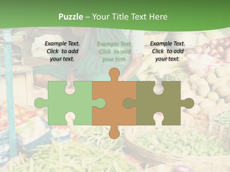 A Woman Sitting In Front Of A Display Of Vegetables PowerPoint Template