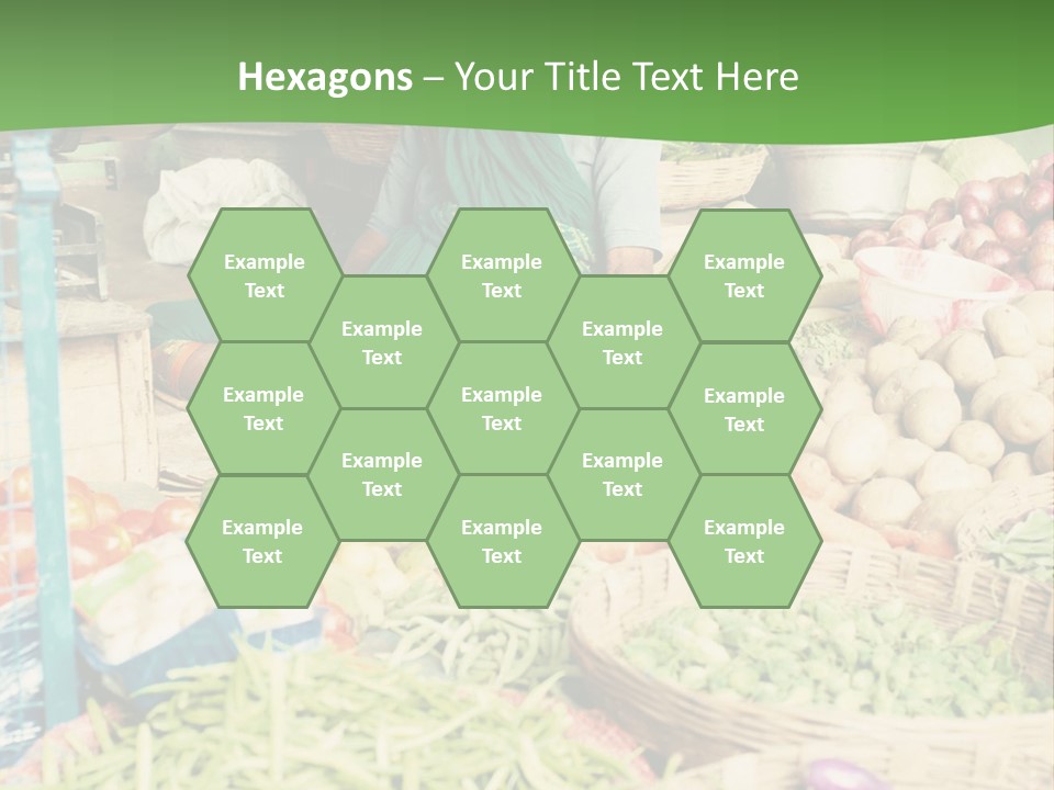 A Woman Sitting In Front Of A Display Of Vegetables PowerPoint Template