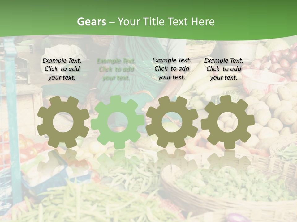 A Woman Sitting In Front Of A Display Of Vegetables PowerPoint Template