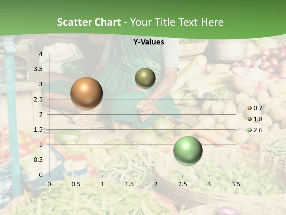 A Woman Sitting In Front Of A Display Of Vegetables PowerPoint Template