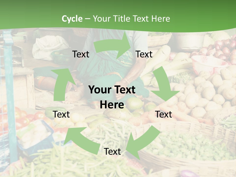 A Woman Sitting In Front Of A Display Of Vegetables PowerPoint Template