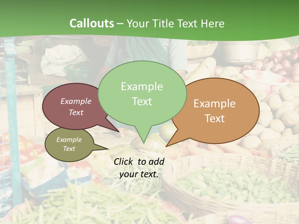 A Woman Sitting In Front Of A Display Of Vegetables PowerPoint Template