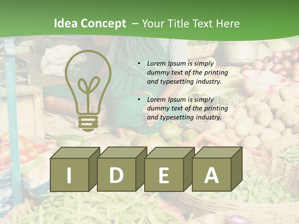 A Woman Sitting In Front Of A Display Of Vegetables PowerPoint Template