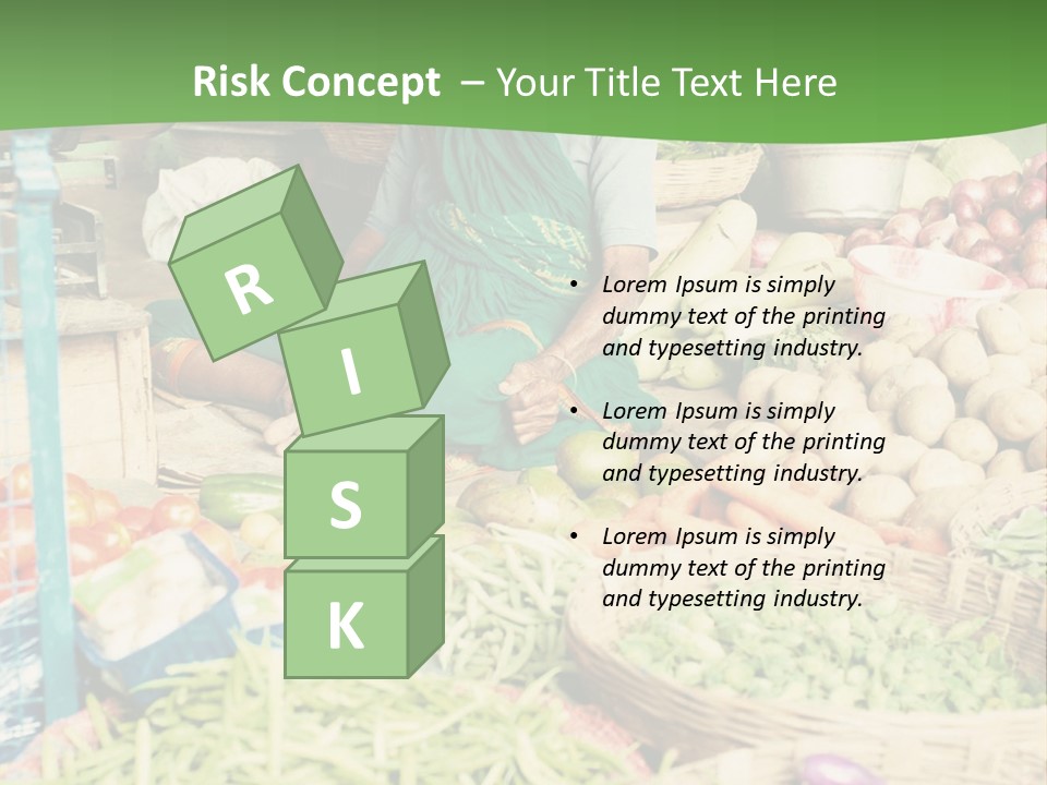 A Woman Sitting In Front Of A Display Of Vegetables PowerPoint Template