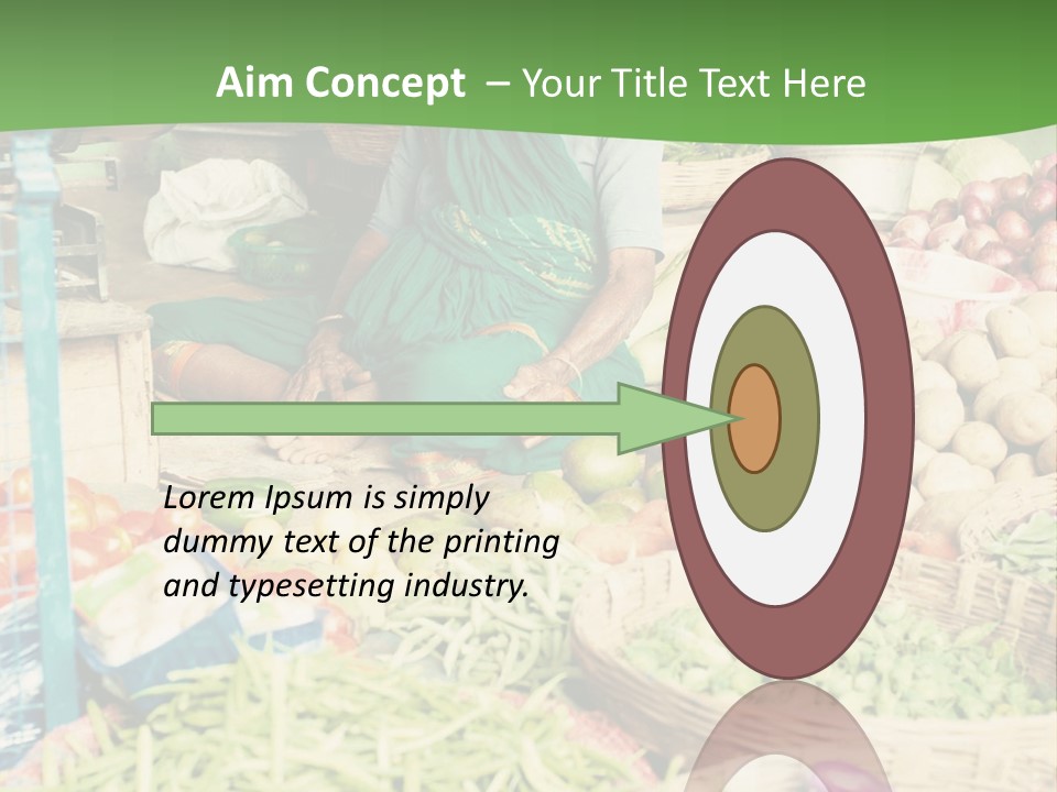 A Woman Sitting In Front Of A Display Of Vegetables PowerPoint Template