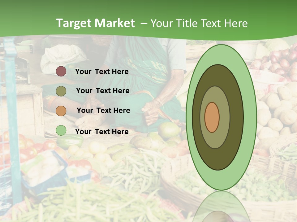 A Woman Sitting In Front Of A Display Of Vegetables PowerPoint Template