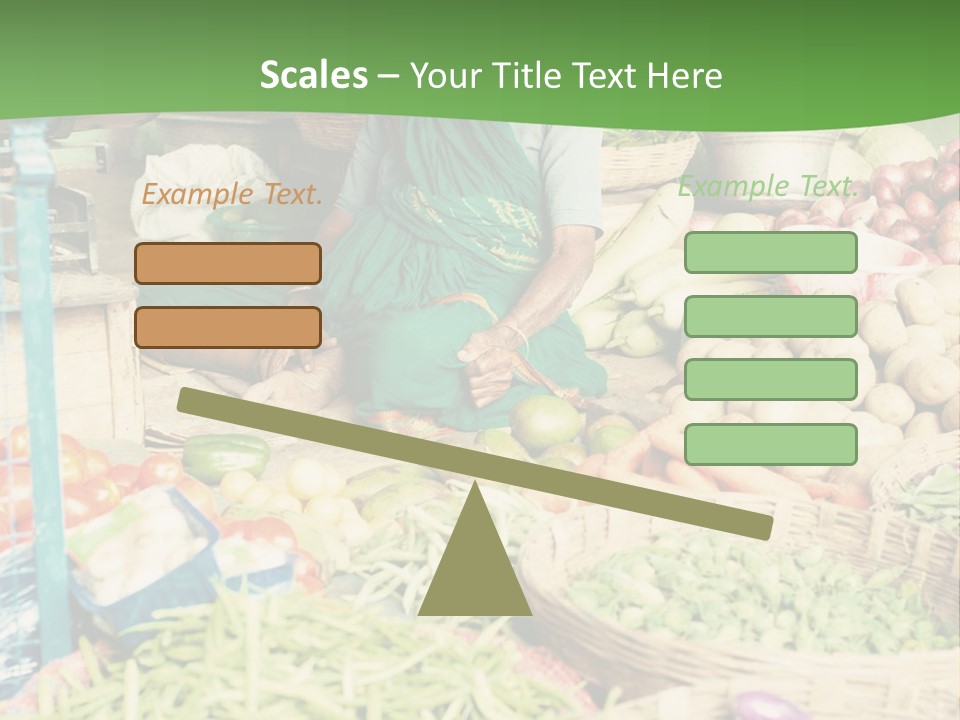 A Woman Sitting In Front Of A Display Of Vegetables PowerPoint Template