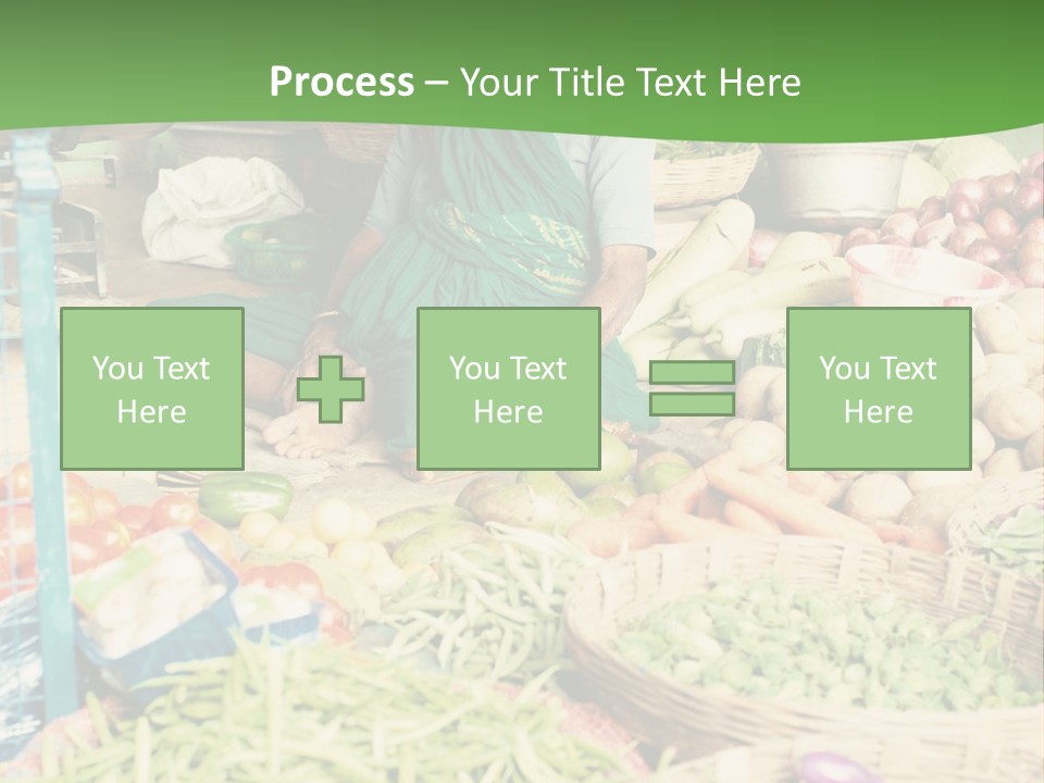 A Woman Sitting In Front Of A Display Of Vegetables PowerPoint Template