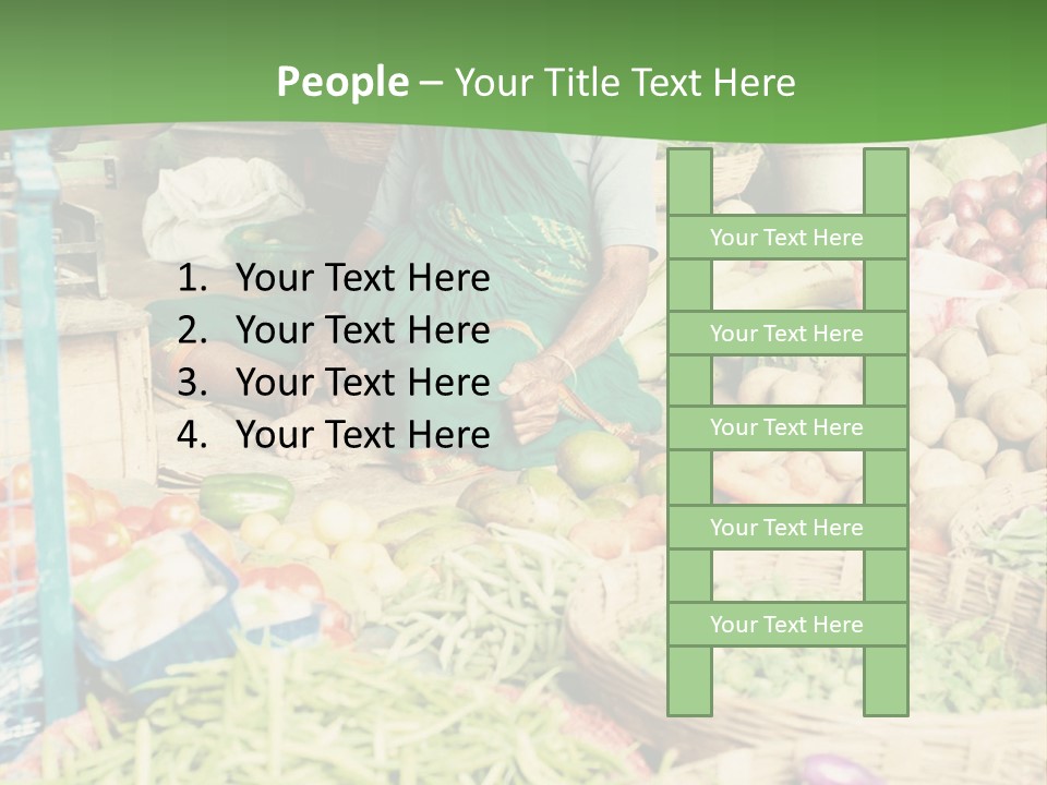 A Woman Sitting In Front Of A Display Of Vegetables PowerPoint Template