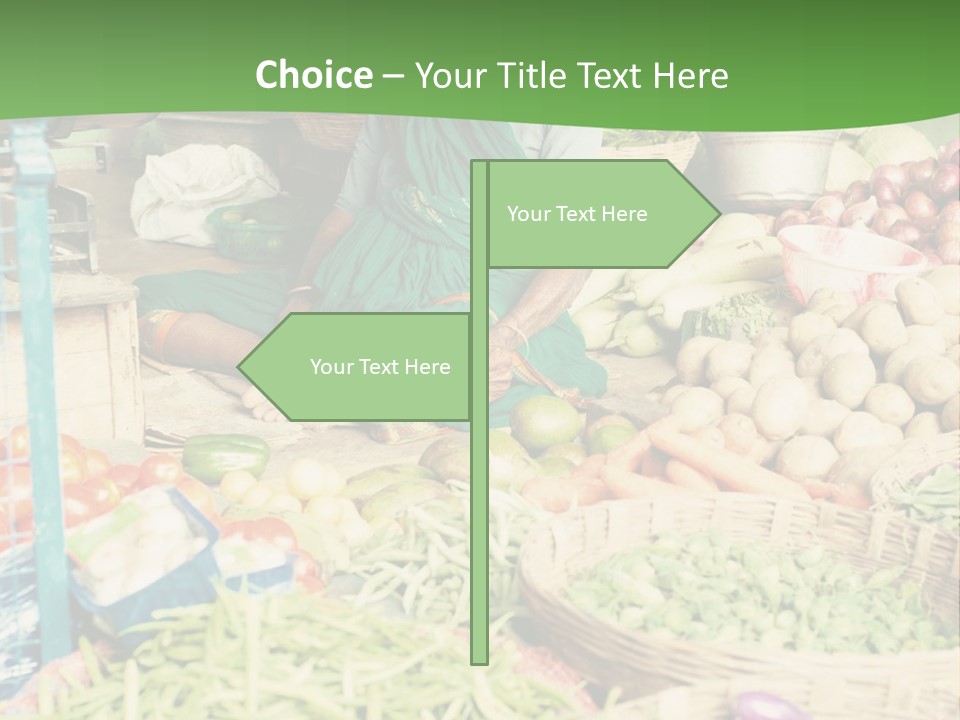 A Woman Sitting In Front Of A Display Of Vegetables PowerPoint Template