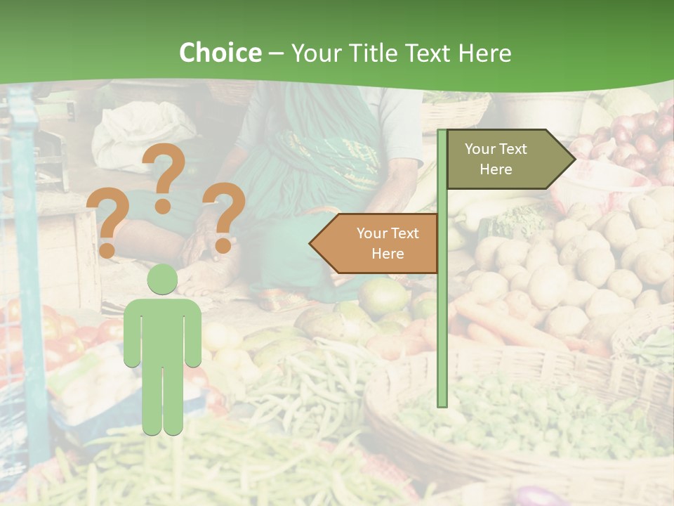 A Woman Sitting In Front Of A Display Of Vegetables PowerPoint Template
