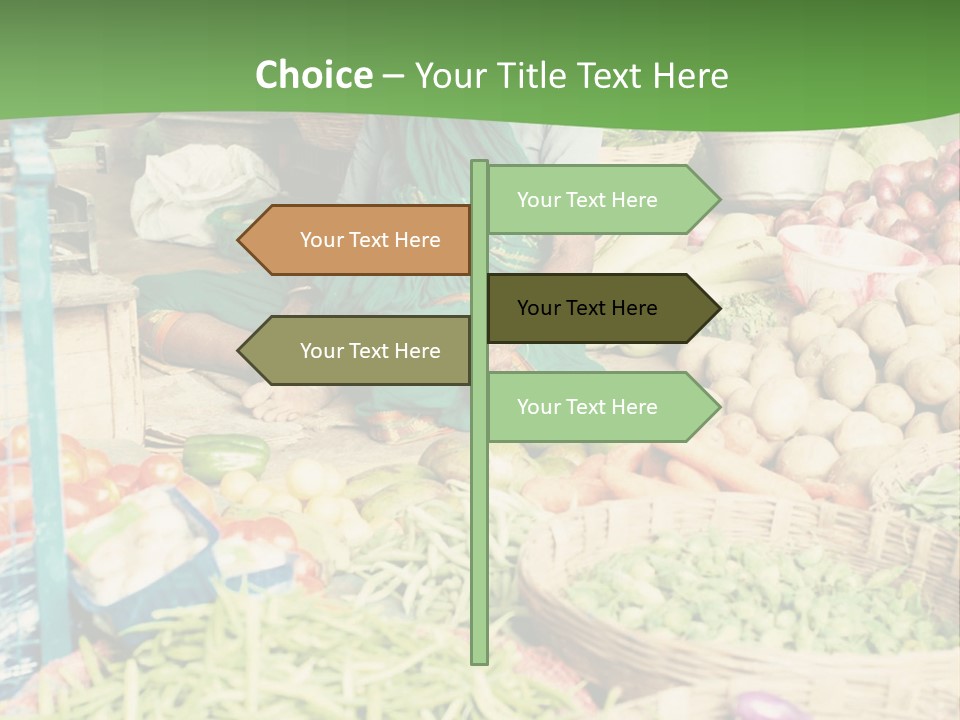A Woman Sitting In Front Of A Display Of Vegetables PowerPoint Template