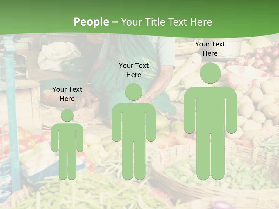 A Woman Sitting In Front Of A Display Of Vegetables PowerPoint Template