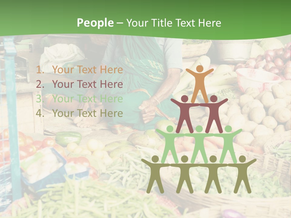 A Woman Sitting In Front Of A Display Of Vegetables PowerPoint Template